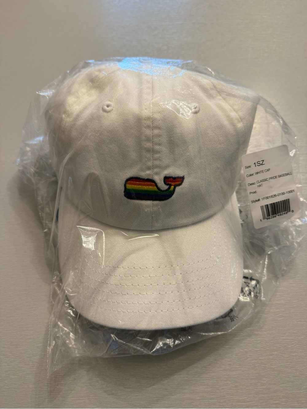 Vineyard Vines White Baseball Cap with Rainbow Whale Logo
